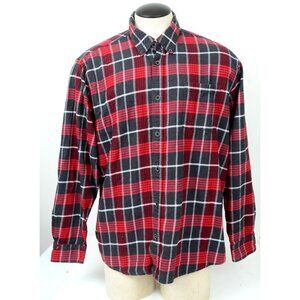Weatherproof Vintage Men's XXL Flannel Button Front Shirt Red Grey Plaid Outdoor